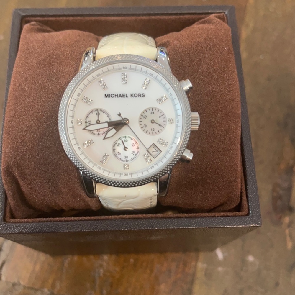 Michael Kors Watch. White leather strap watch. Lightly used